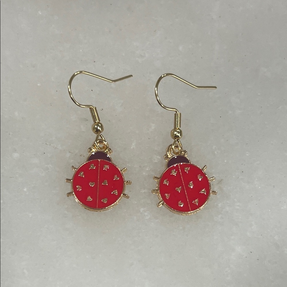 3/$30 Bundle • Elegant Gold and Red Ladybug Earrings